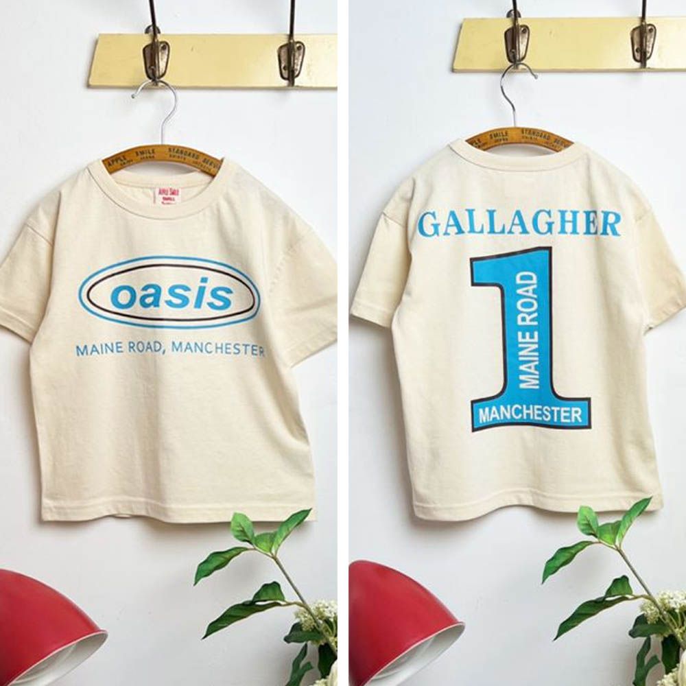 美式oasis字印短袖上衣-米黃