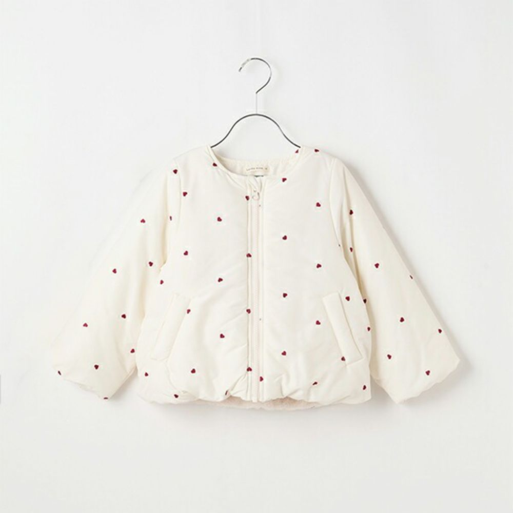 甜心刺繡無領鋪棉保暖外套-愛心-白