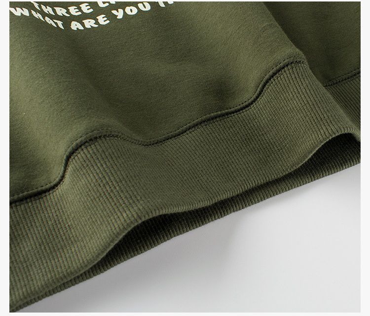 (大童)加絨圓領長袖上衣/大學T-狗狗家族-軍綠色