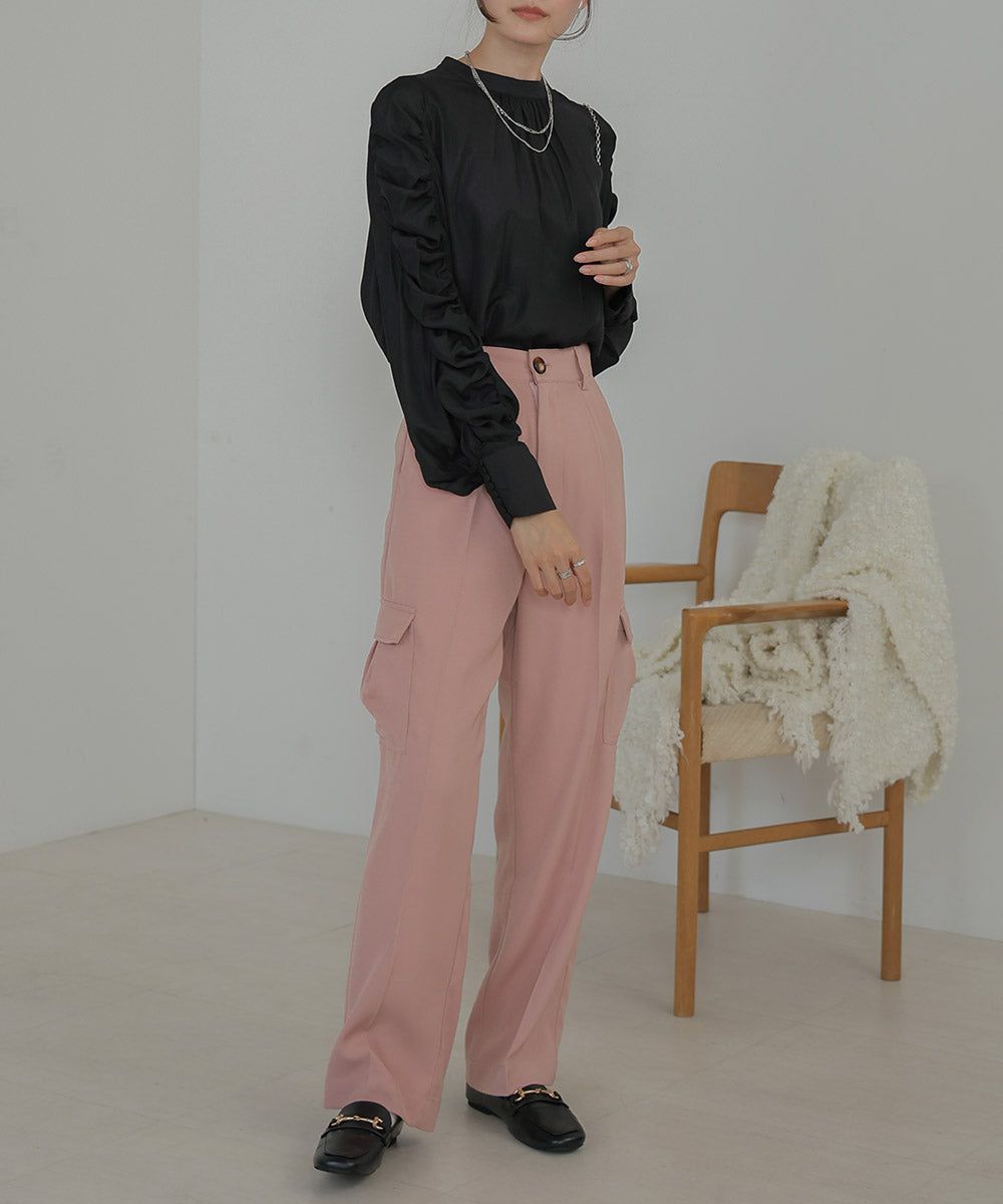 日本 Bab - 嫘縈柔滑抓皺薄長袖上衣-米杏