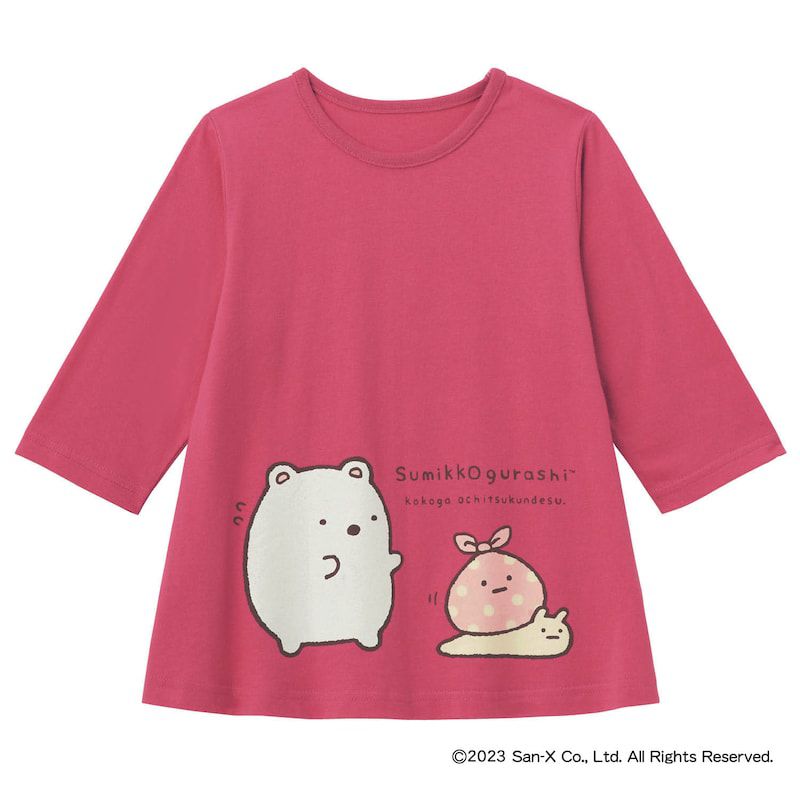 日本千趣會 - 角落生物純棉七分袖上衣-企鵝-綠