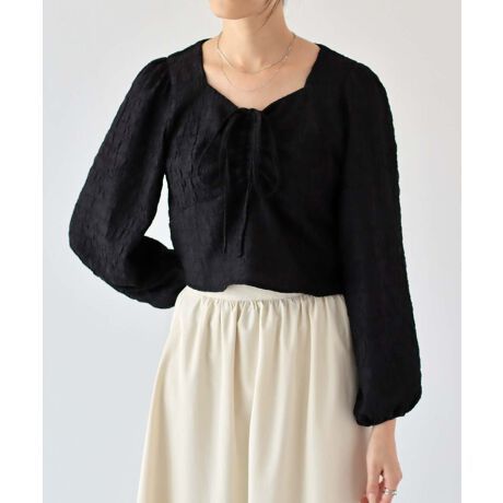 日本 BLUE EAST - 顯瘦氣質前綁帶長袖上衣-寶石藍