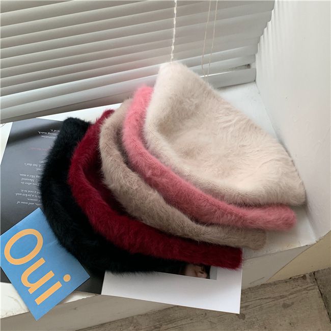 復古百搭絨毛漁夫帽-黑色 (M(56-58cm))