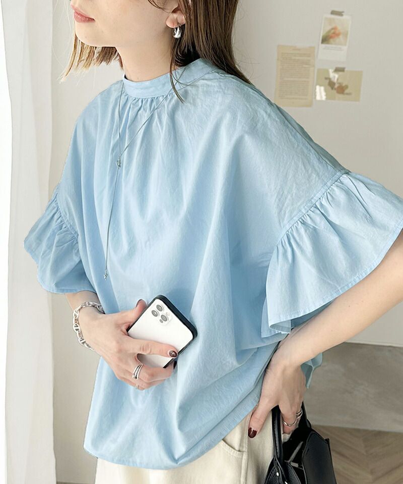 日本 Classical Elf - 2WAY透氣荷葉袖圓領襯衫-白