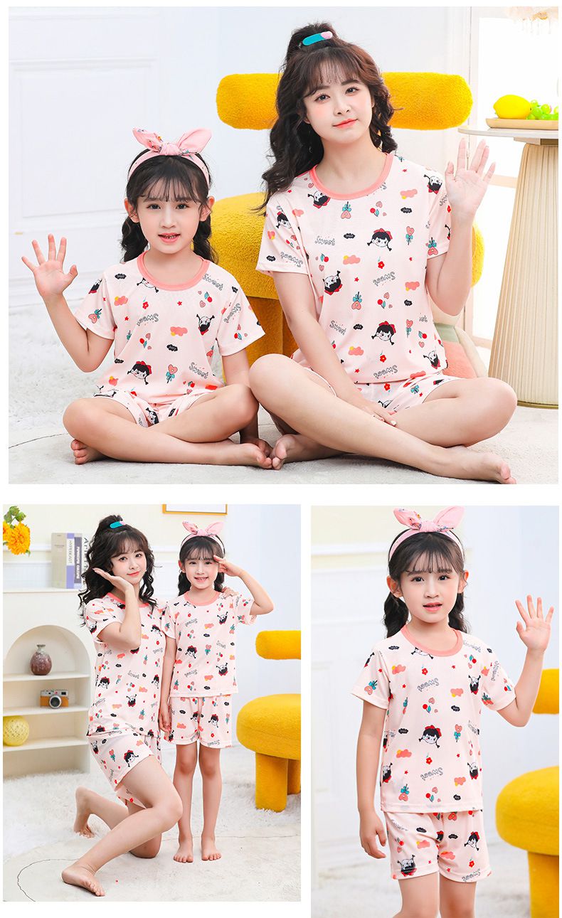 親子冰絲短袖家居服套裝/空調服-愛心熊熊-奶油白