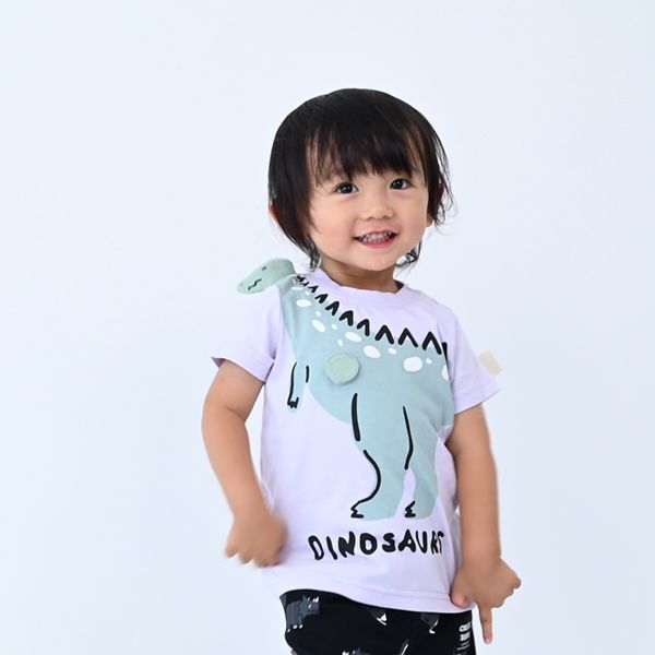 日本 Baby Room - 立體翻翻樂短袖上衣-恐龍伸長脖子-紫