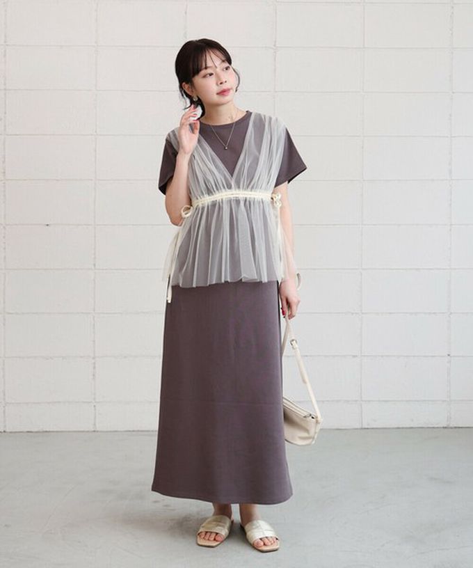 日本 Bab - 層次設計感薄紗拼接短袖洋裝-黑