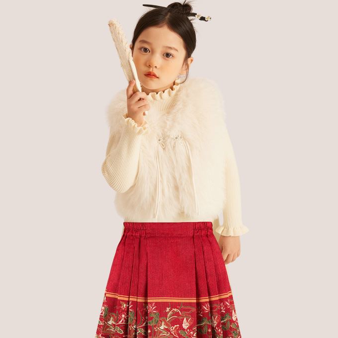 手工高訂仿皮草珍珠花朵盤扣流蘇開襟背心 奶油白皮草背心