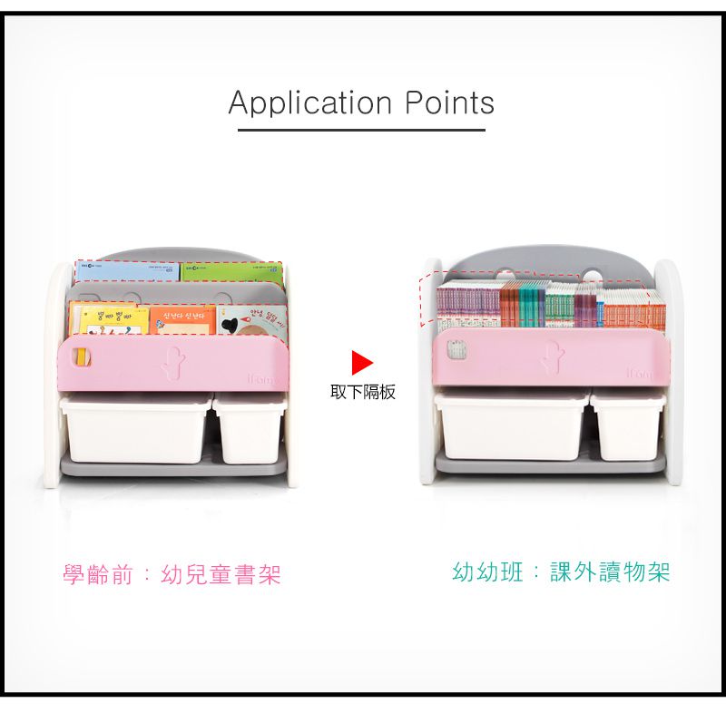 韓國 iFam - 書架收納組 〈附白色收納盒x2〉-白色