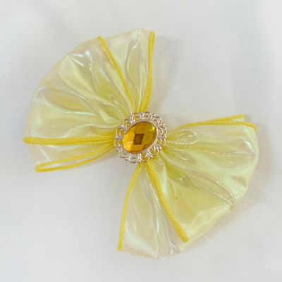 韓國飾品連線 - 韓製歐若拉蝴蝶結寶石髮夾-絢光黃 (11.5*9cm)