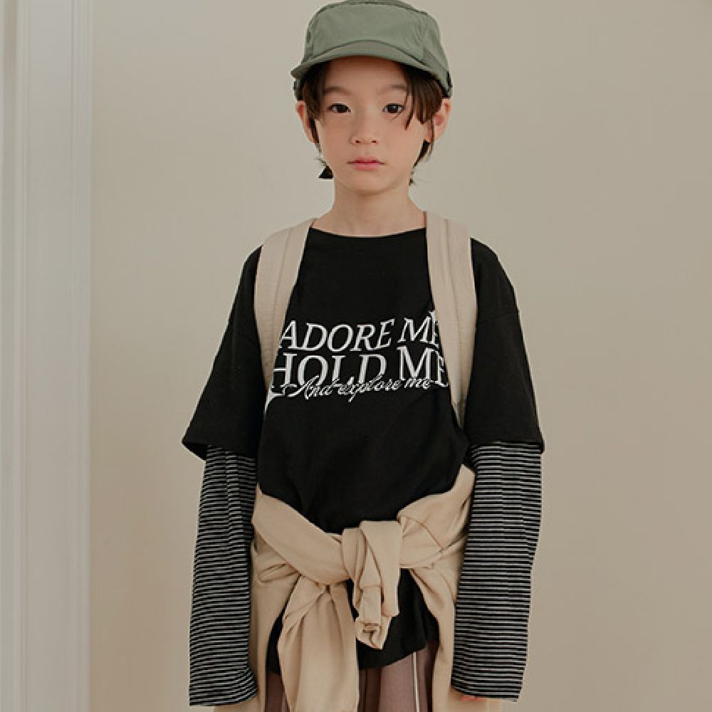 W.S.B. 造型假兩件文字印花純棉長袖上衣-黑