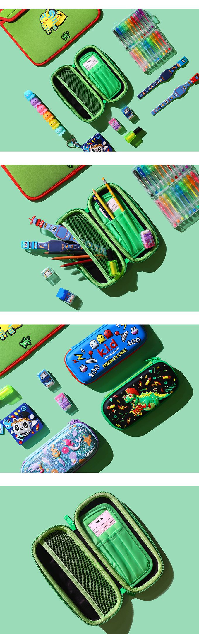 韓國 bigkid - 雙拉鍊大開口鉛筆盒-射擊暴龍-黑X綠 (22*10*5cm)