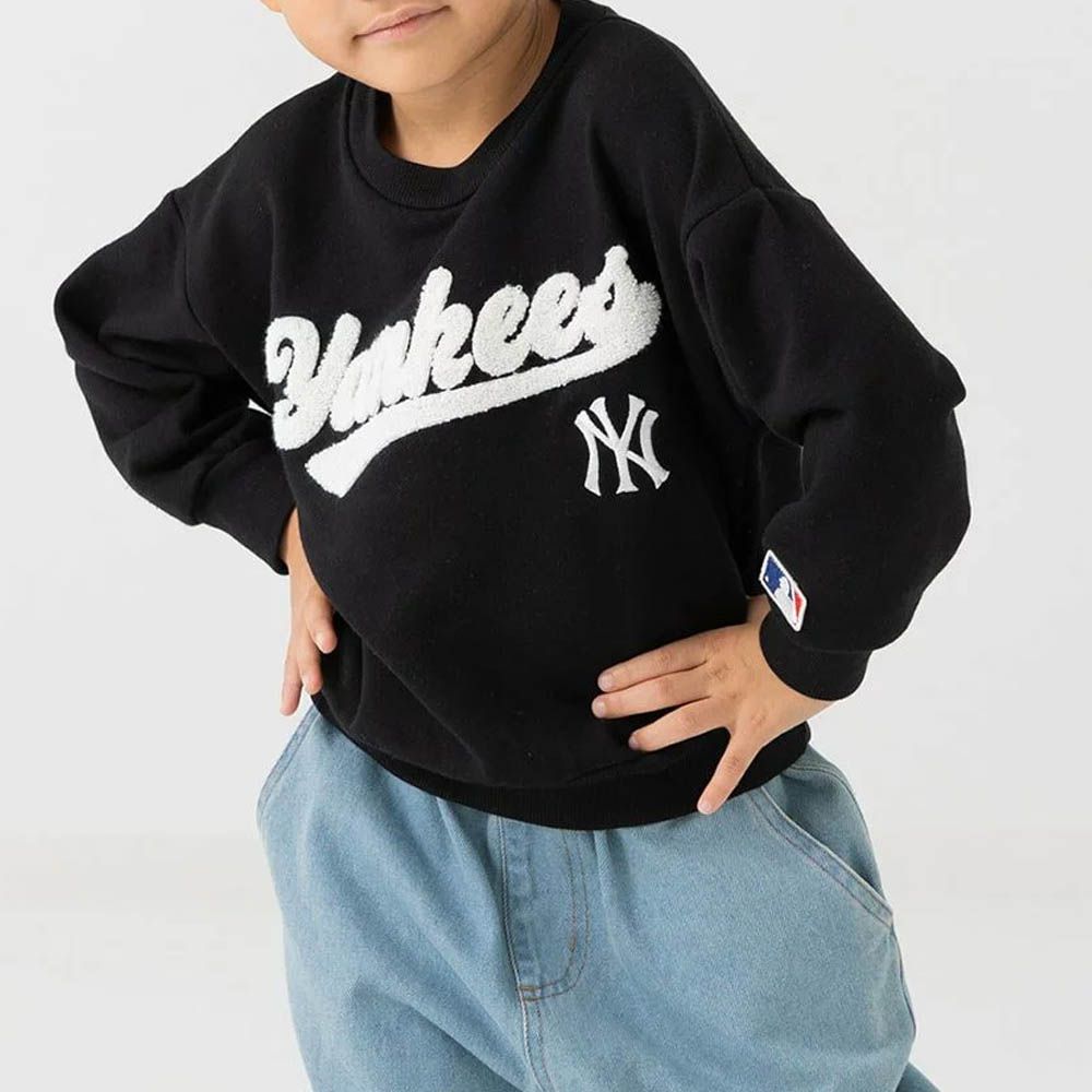 MLB聯名 立體刺繡縮口長袖上衣-紐約洋基-黑