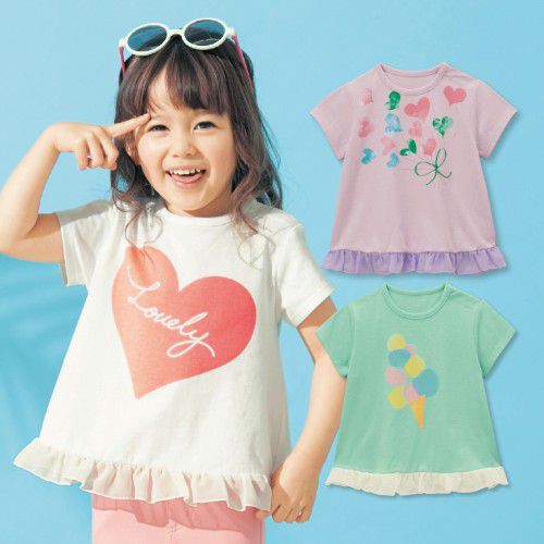 日本千趣會 - 天竺棉印花短T(小童)-Lovely愛心-白