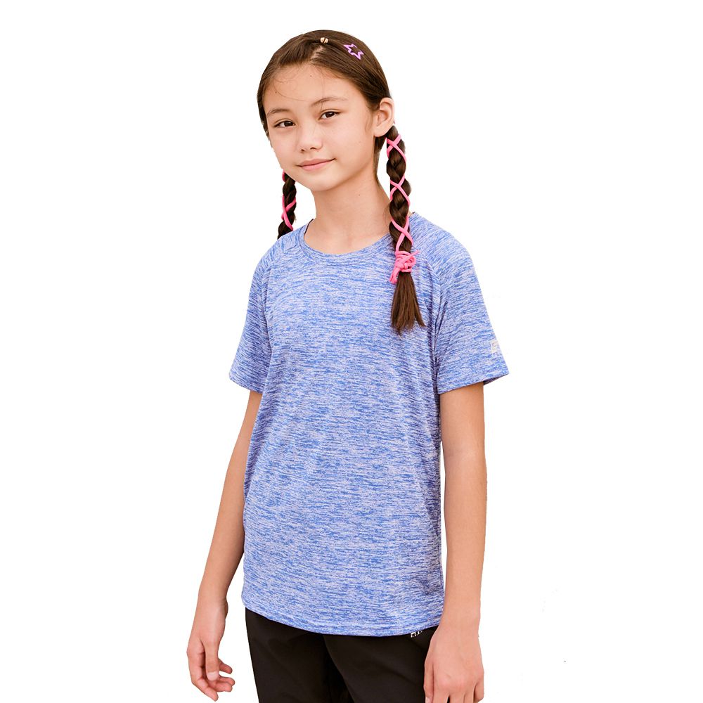 GIAT - 兒童花紗透氣排汗運動衣-圓領短袖款-湛藍