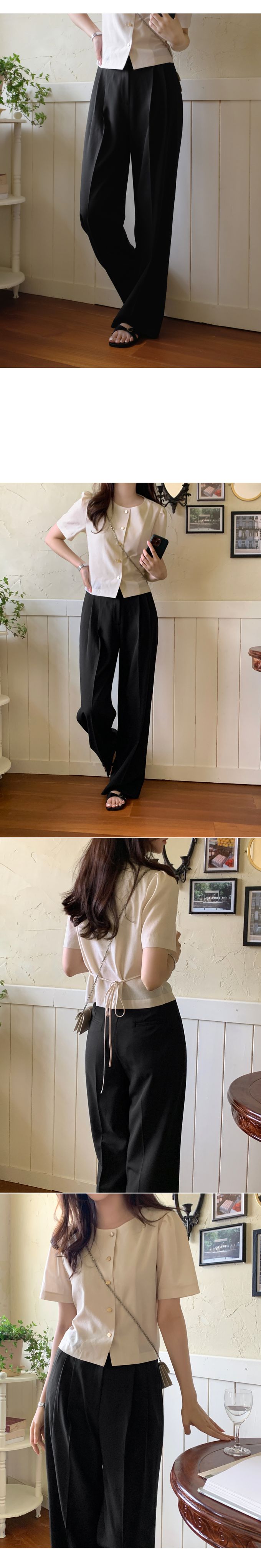 韓國 98doci - 氣質鈕扣公主抓褶袖襯衫-黑