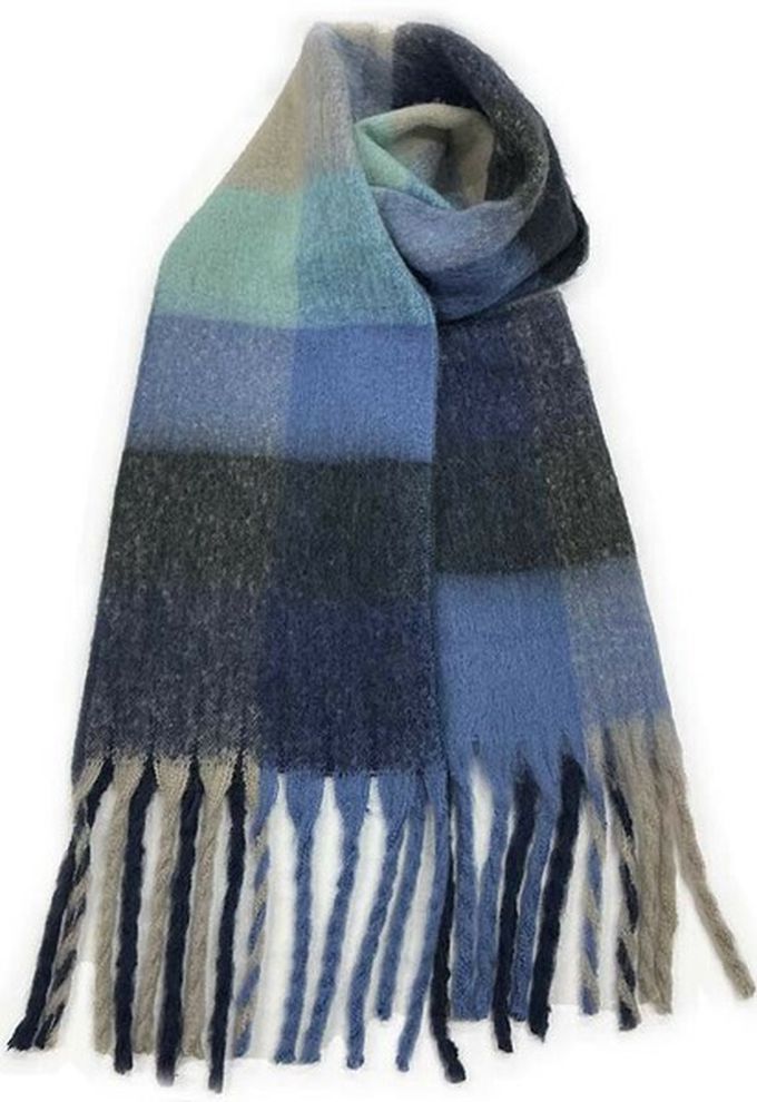 日本代購 - 份量感印花保暖流蘇圍巾-撞色-綠紫