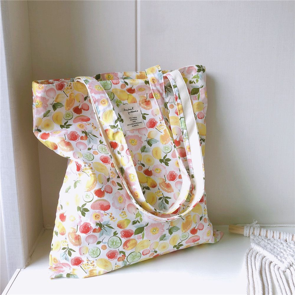 清新單肩手提帆布袋-彩色花果 (37*35cm)