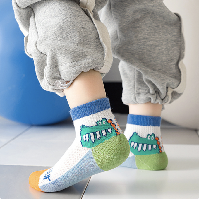 love, charlotte - 卡通恐龍網眼短筒棉襪-5 雙一組