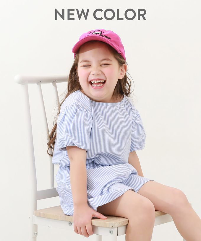 日本 devirock - 滿版印花可愛澎澎短袖套裝-直條紋-水藍