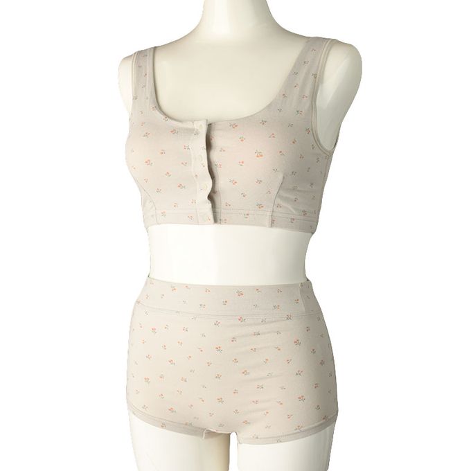 akachan honpo - 半截式內衣-前開式  小花-灰色