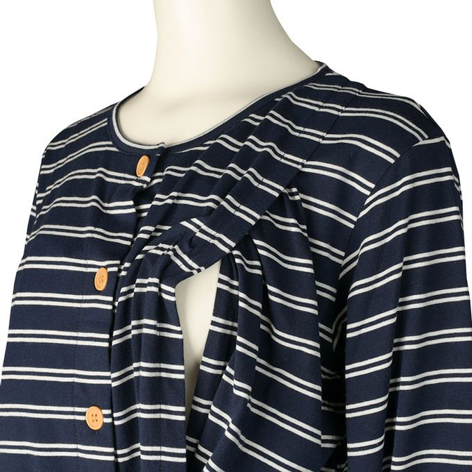 akachan honpo - 長袖洋裝-橫紋-深藍色 (M~L)