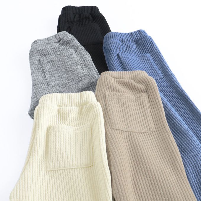 日本 BRANSHES - 保暖羅紋針織小喇叭褲-灰