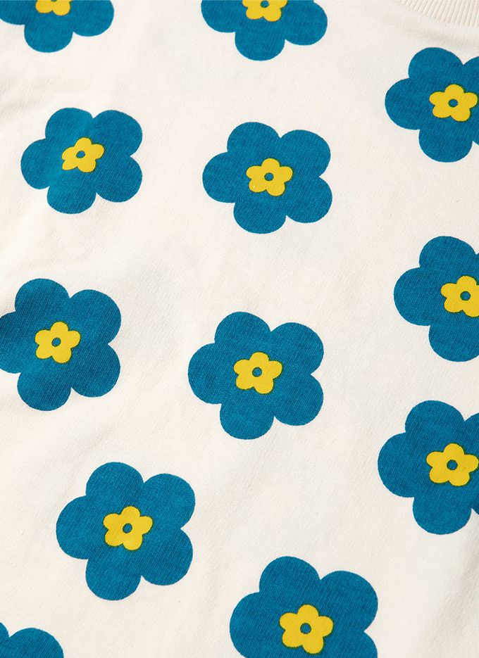 韓國 OZKIZ - (附包包)滿版藍花印長袖連身洋裝-米