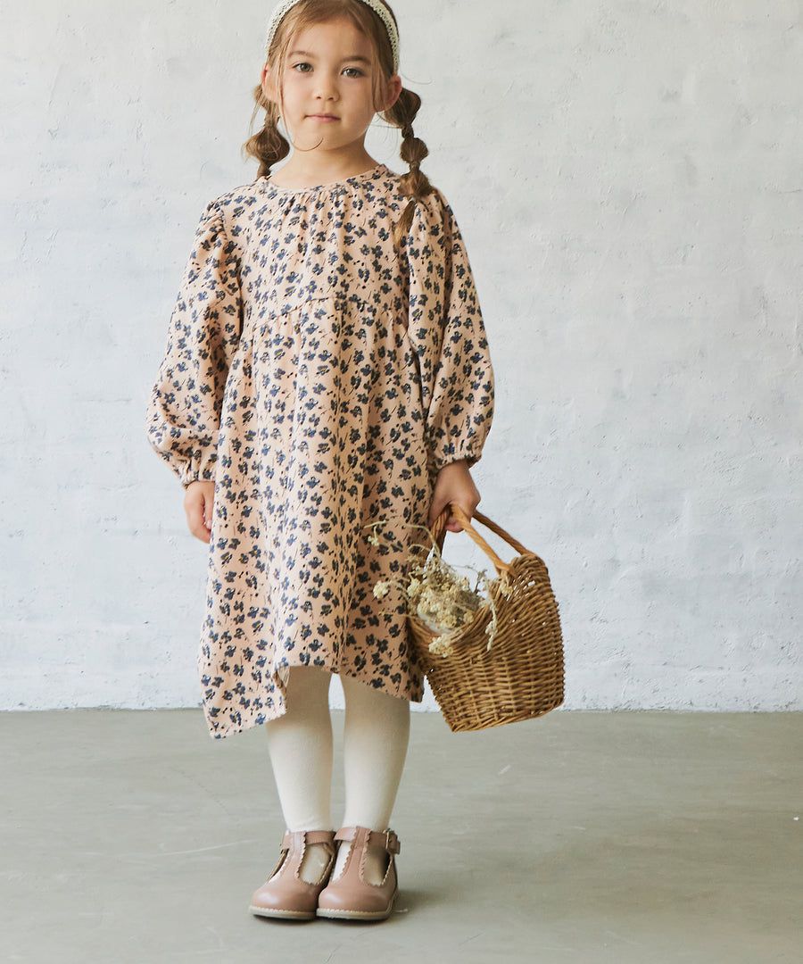 日本 PAIRMANON - 文藝氣息碎花澎澎袖洋裝-粉膚