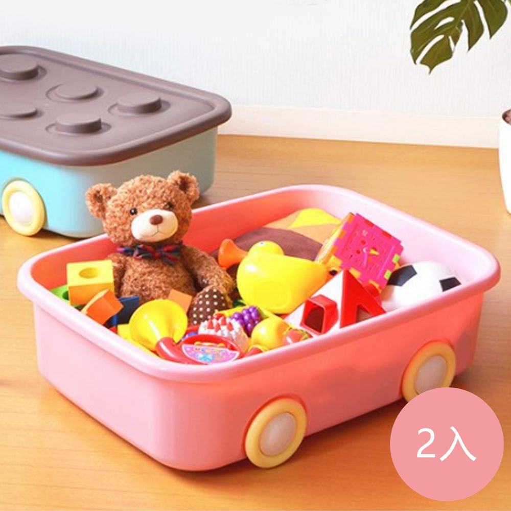 日本伸和 Shinwa - 日本製 玩具衣物可疊固定收納箱XL(50L)-附輪-2入-粉紅
