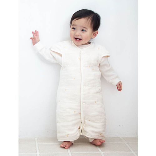 嬰兒6層棉紗防踢被-米白色 (70~80cm)