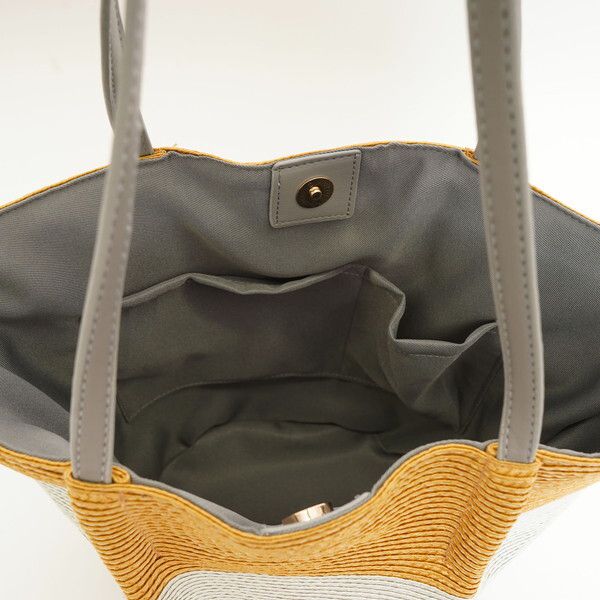 日本 COOCO - 三配色大容量托特手提包-灰米咖 (21x30x15cm)