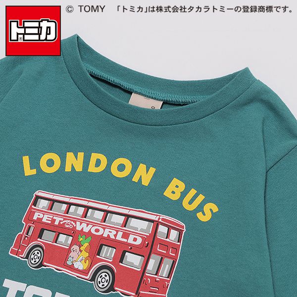 日本 petit main - TOMICA聯名薄長袖上衣-雙層觀光巴士-綠
