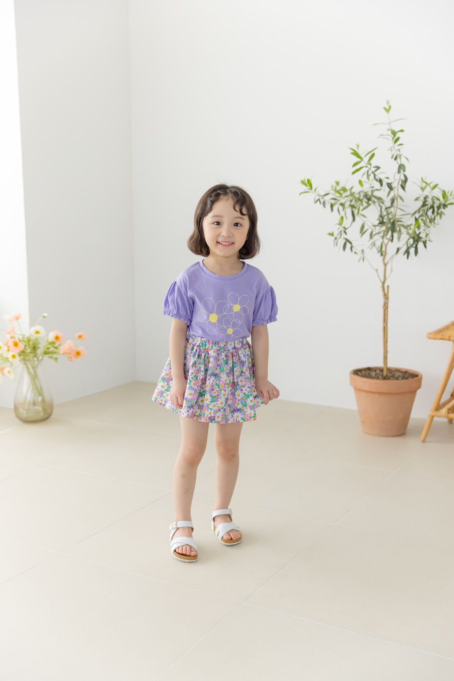 韓國 Orange Mom - 活力花朵套裝-紫上衣X紫裙