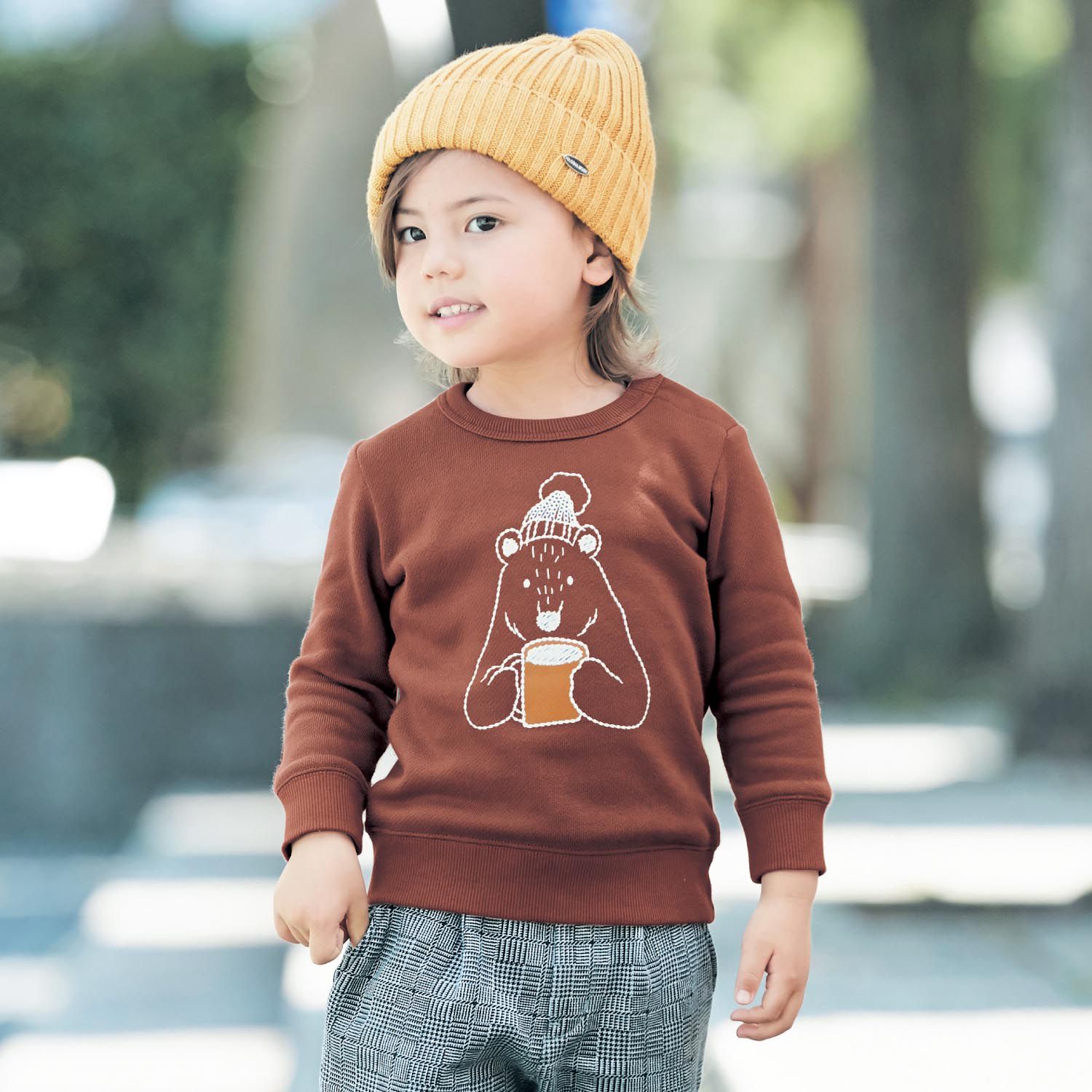 日本千趣會 - (小童) 純棉裏毛長T-復古汽車-綠