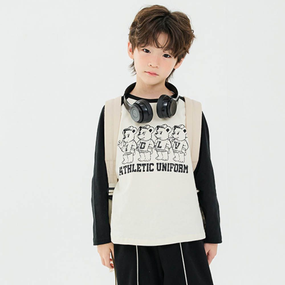 W.S.B. 熊熊拼色純棉長袖上衣-黑