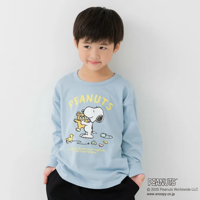 日本 Chil2 - 限定聯名 縮口印花長袖上衣-卡通人物SNOOPY-大集合-灰黑