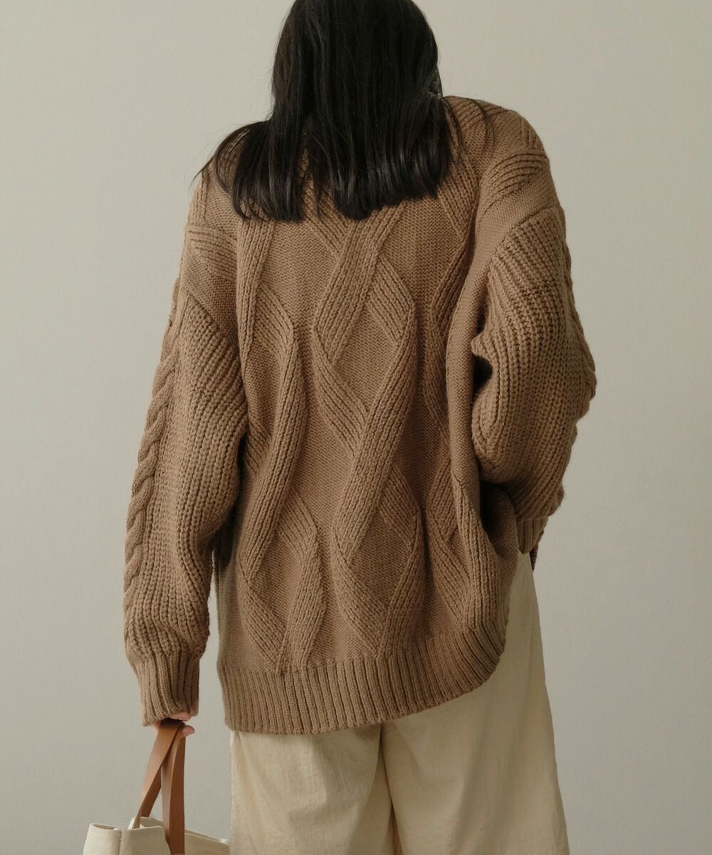 日本 Bou Jeloud - 交叉編織紋長版針織上衣-米