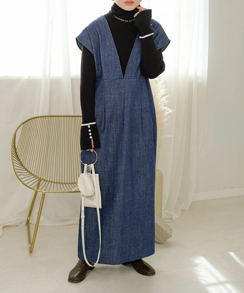 日本 Bab - 知性V領設計綁帶背心裙-深可可