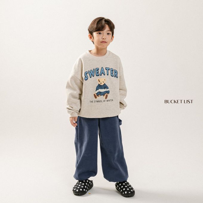 韓國 BUCKET LIST - (內磨毛)泰迪熊熊印長袖大學T-燕麥