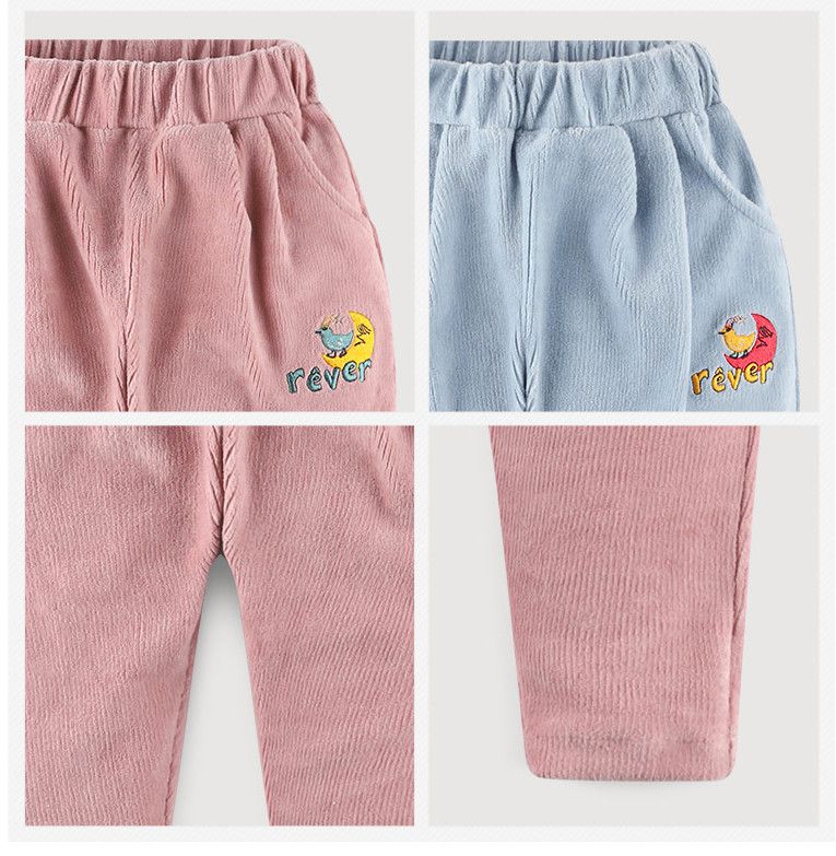 韓國 milk mile - 刺繡鳥兒雙口袋鬆緊褲頭長褲-暗粉紅