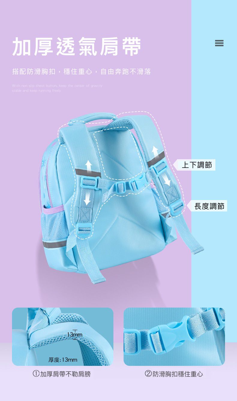 3D立體超輕量透氣減壓書包-卡通人物艾莎側臉-藍色 (建議90~120cm)-22x14x30cm