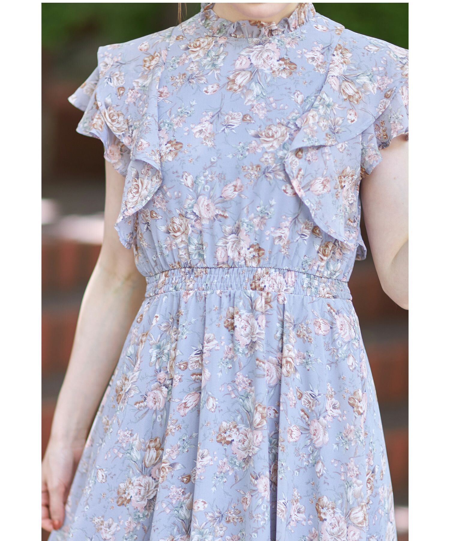 日本 tocco-closet - 優雅荷葉領無袖洋裝-甜蜜花園-天空藍