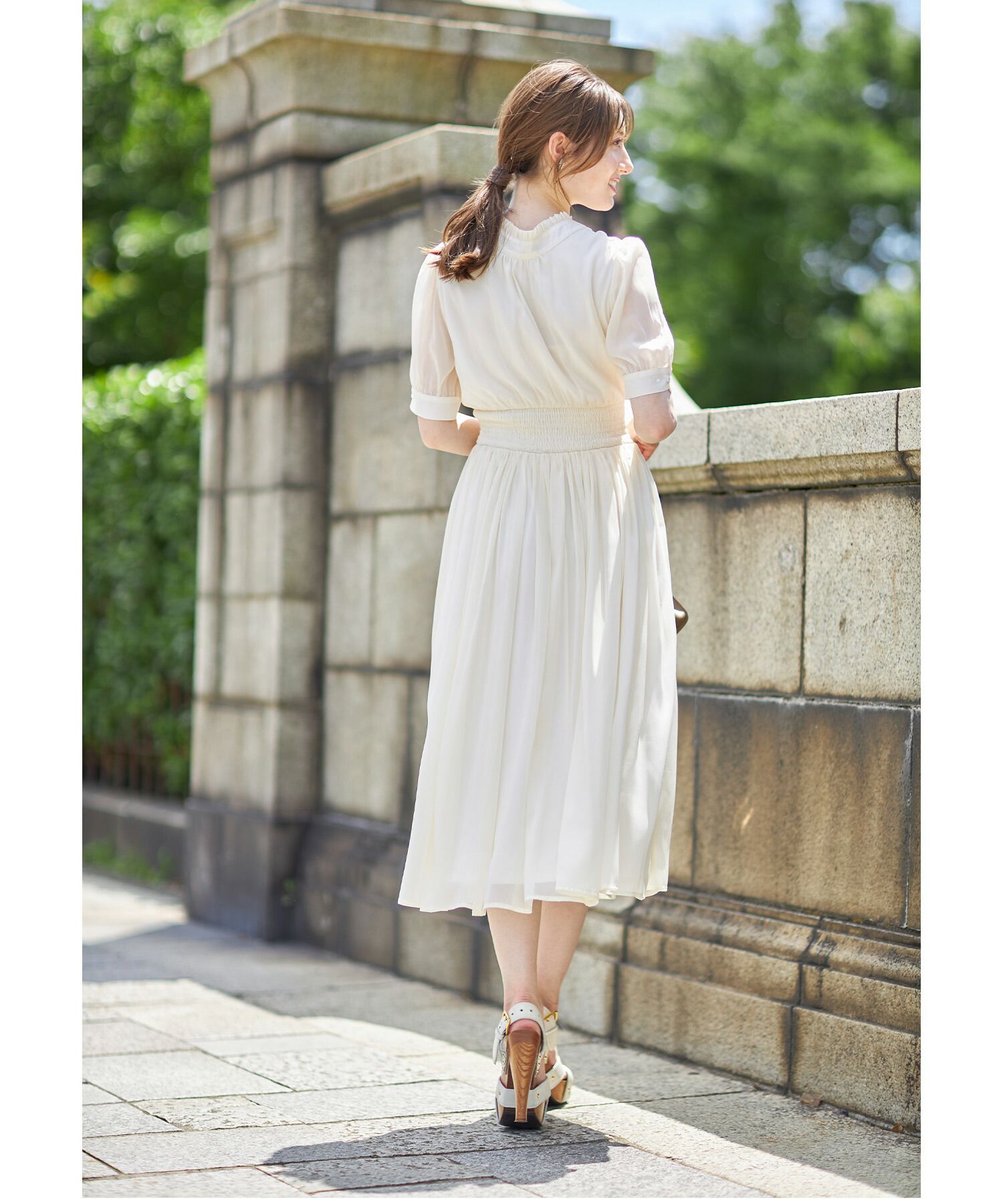 日本 tocco-closet - 2WAY甜美蝴蝶結雪紡洋裝-海軍藍