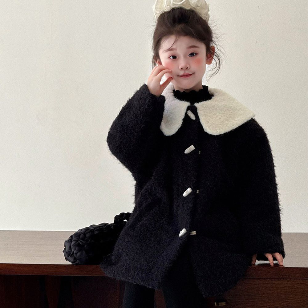 千金款翻領毛呢中長版外套-黑色