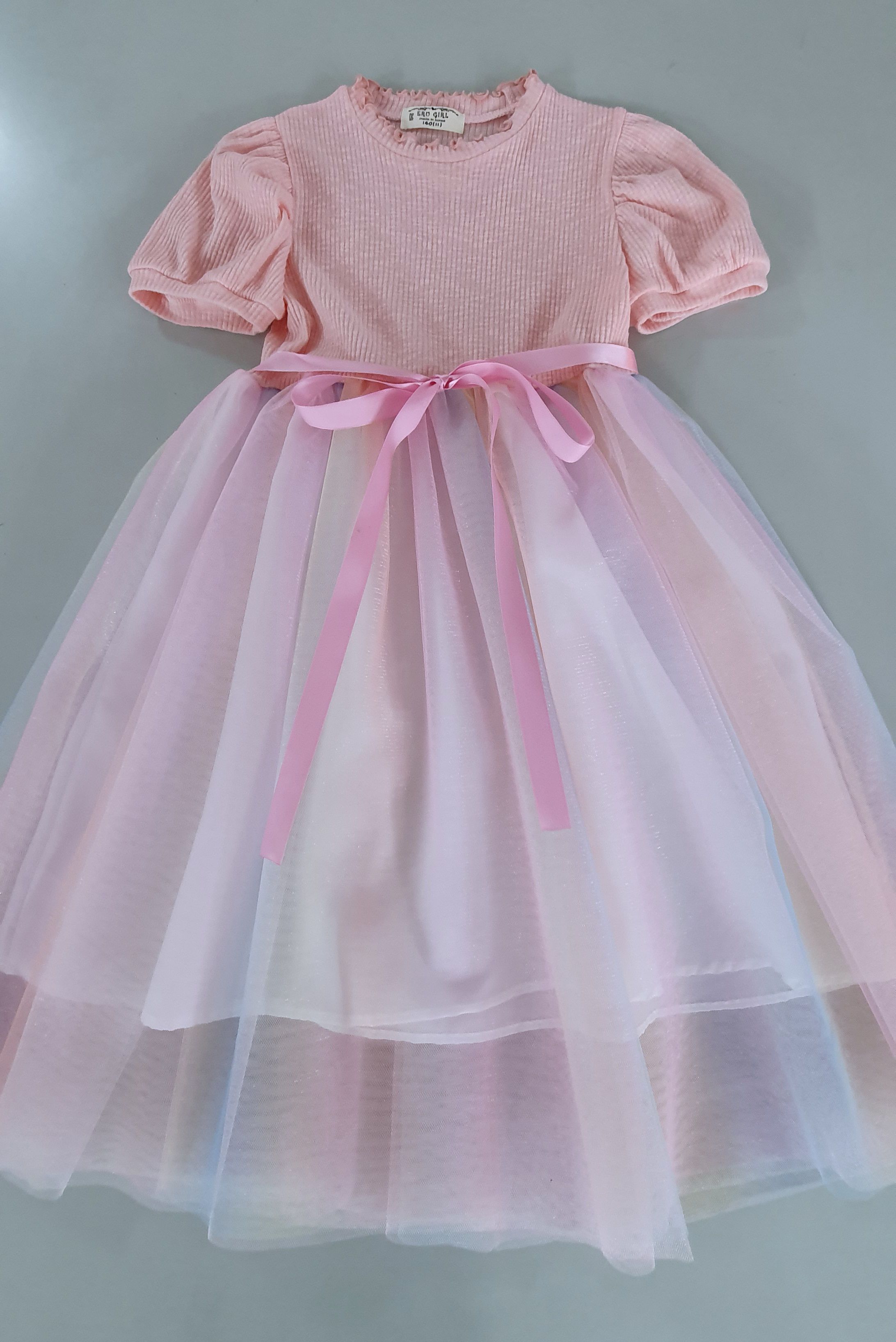 韓國 ERU - 夢幻彩虹漸層網紗洋裝-粉紅