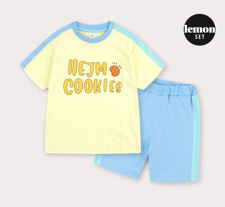 韓國 HEJMINI - 側邊拼接色套裝-檸檬黃