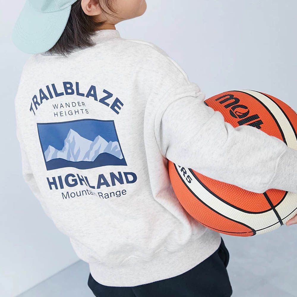 熱銷定番 印花縮口長袖上衣-高山-燕麥