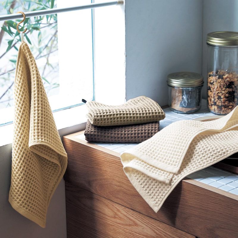 日本千趣會 - 100%棉 鬆餅紋速乾可吊掛擦手巾-淺卡其 (22x70cm)