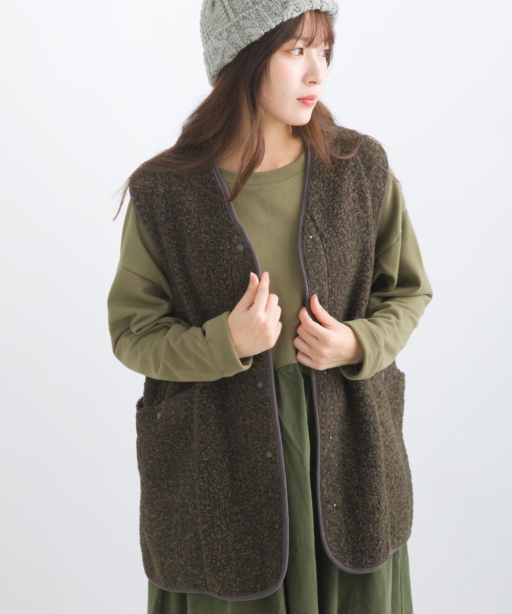 日本女裝代購 - 前後2way大口袋短毛背心-象牙